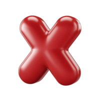 Glossy Red X 3D Render of a Bold Letter isolated on transparent background png