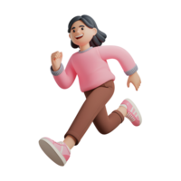 Joyful 3D Render of a Running Woman isolated on transparent background png