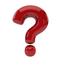 Red Glossy Question Mark 3D Render isolated on transparent background png
