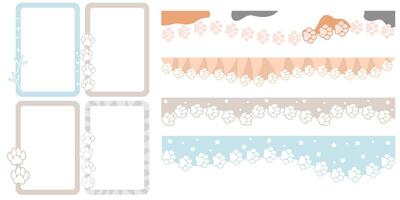 Set of cute kawaii frames and headers with pet pawprints vector