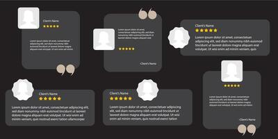 Grey background for reviews, social media square with speech bubbles, star ratings, and user icons. Great for showcasing customer feedback. vector