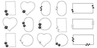 Hand-Drawn Frames with Paw Prints and Pet Quote Bubbles vector