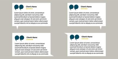 Feedback review template, white square with social media icons, star ratings, and speech bubbles for showcasing customer testimonials. vector