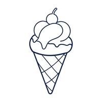 A line art illustration of a swirled ice cream cone vector
