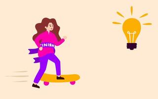 Flat Illustration of a Woman Running for a New Idea. vector