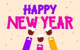 Flat Illustration of Groups Celebrating New Year's Eve. Happy New Year 2025. vector