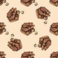 Colored Seamless pattern of chocolate sketch with nuts vector