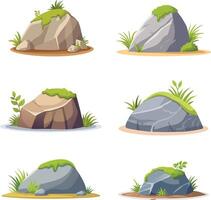 Set of rocks and grass illustration vector