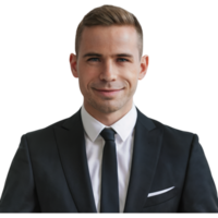Man in a suit and tie is smiling for the camera png