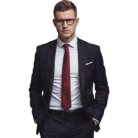 Man in a suit and tie stands with his hands on his hips png