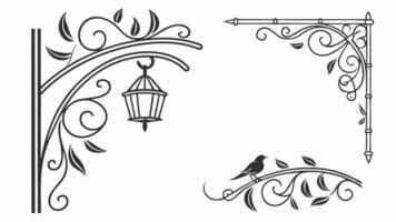 A set of decorative elements, including a bird and a lantern vector