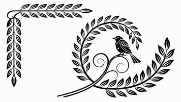 A black and white drawing of a bird sitting on a branch vector
