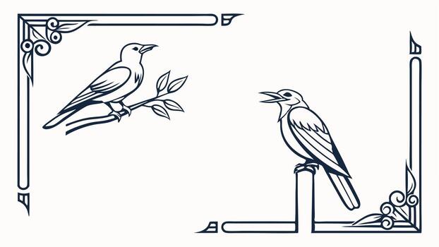 Two birds sitting on a branch in a frame vector