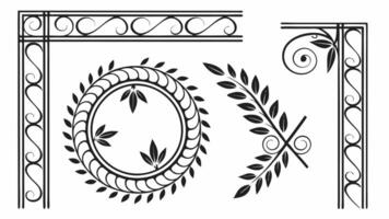 A set of decorative elements, including a frame, wreath and leaves vector