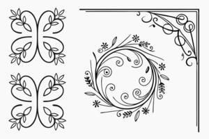 A set of decorative designs, including a circle, a square and a flower vector