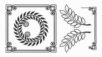 A set of decorative frames and leaves vector