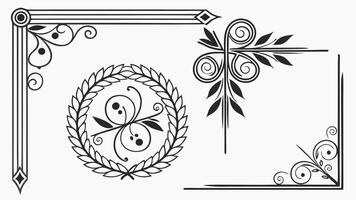 A set of decorative elements, including a frame, a wreath and a scroll vector