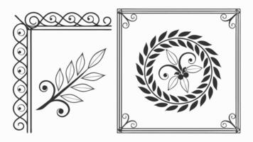 A set of decorative elements, including a wreath, a leaf and a wreath vector