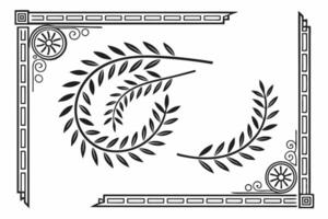 A black and white drawing of a frame with leaves vector