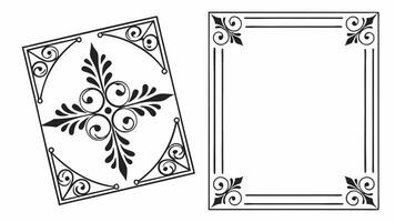 A black and white drawing of a frame and a decorative border vector