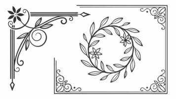 A set of decorative elements, including a floral design vector