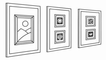 Three framed pictures are shown in a line vector