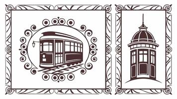 Tram and tower illustration vector