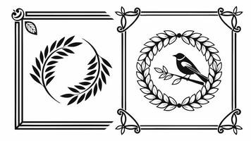 A set of ornamental frames with birds and leaves vector