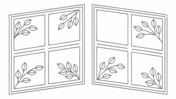 A drawing of two windows with leaves on them vector