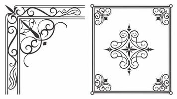 A set of decorative elements, including a frame and a border vector