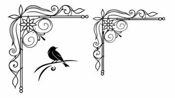 A black and white drawing of a bird on a branch vector