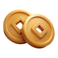 3d render Chinese gold coin. Oriental 3D money. Symbol of prosperity, fortune, wealth for Lunar Chinese New Year png