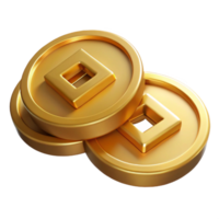3d render Chinese gold coin. Oriental three-dimensional money. Symbol of prosperity, fortune, rich, wealth for Lunar Chinese New Year png