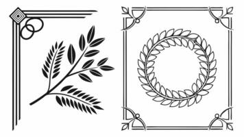 A set of decorative frames and leaves vector