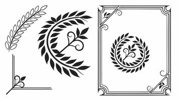 A set of decorative frames and leaves vector