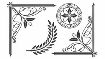 A set of decorative elements, including a wreath, a leaf, and a wreath vector