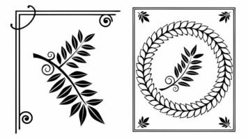 Two black and white images of leaves and wreaths vector