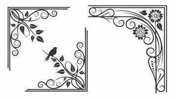 Two ornate frames with birds and flowers vector