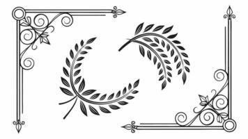 A set of decorative leaves and vines in a frame vector