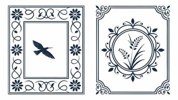 Two ornate frames with birds and wheat vector