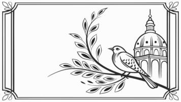A bird sitting on a branch with a church in the background vector