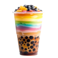 Colorful drink with a rainbow of colors and a straw in it png