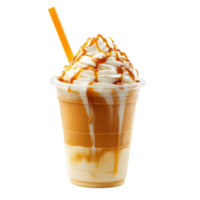 Cup of ice cream with caramel sauce on top png