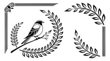 Bird and leaves in a frame vector