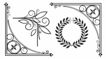 A set of decorative elements, including a wreath, laurel and a frame vector