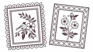 two frames with flowers and birds in them vector