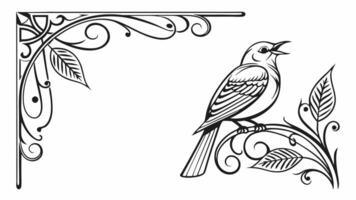 Bird on a branch with ornate design vector