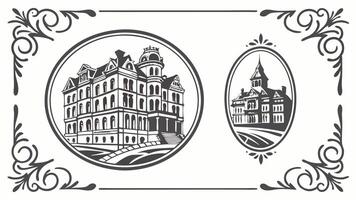 Vintage buildings and architecture illustration vector