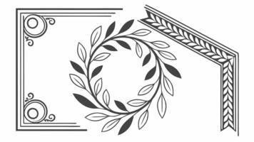 A black and white drawing of a wreath and a frame vector