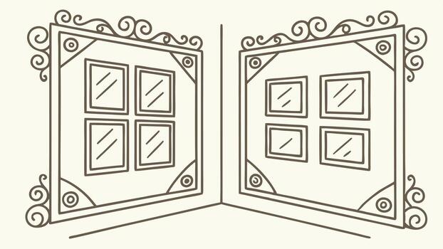 un dibujo de un ventana con un marco y un espejo vector